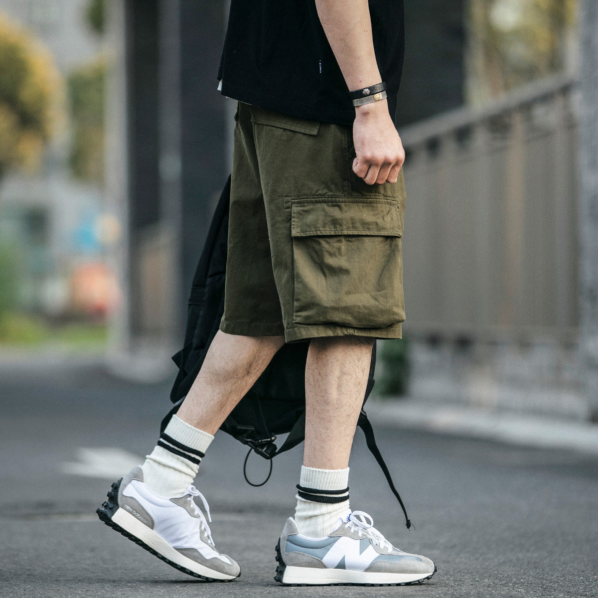 Pantalones Cortos de Trabajo Verde Ejército Caqui con Múltiples Bolsillos