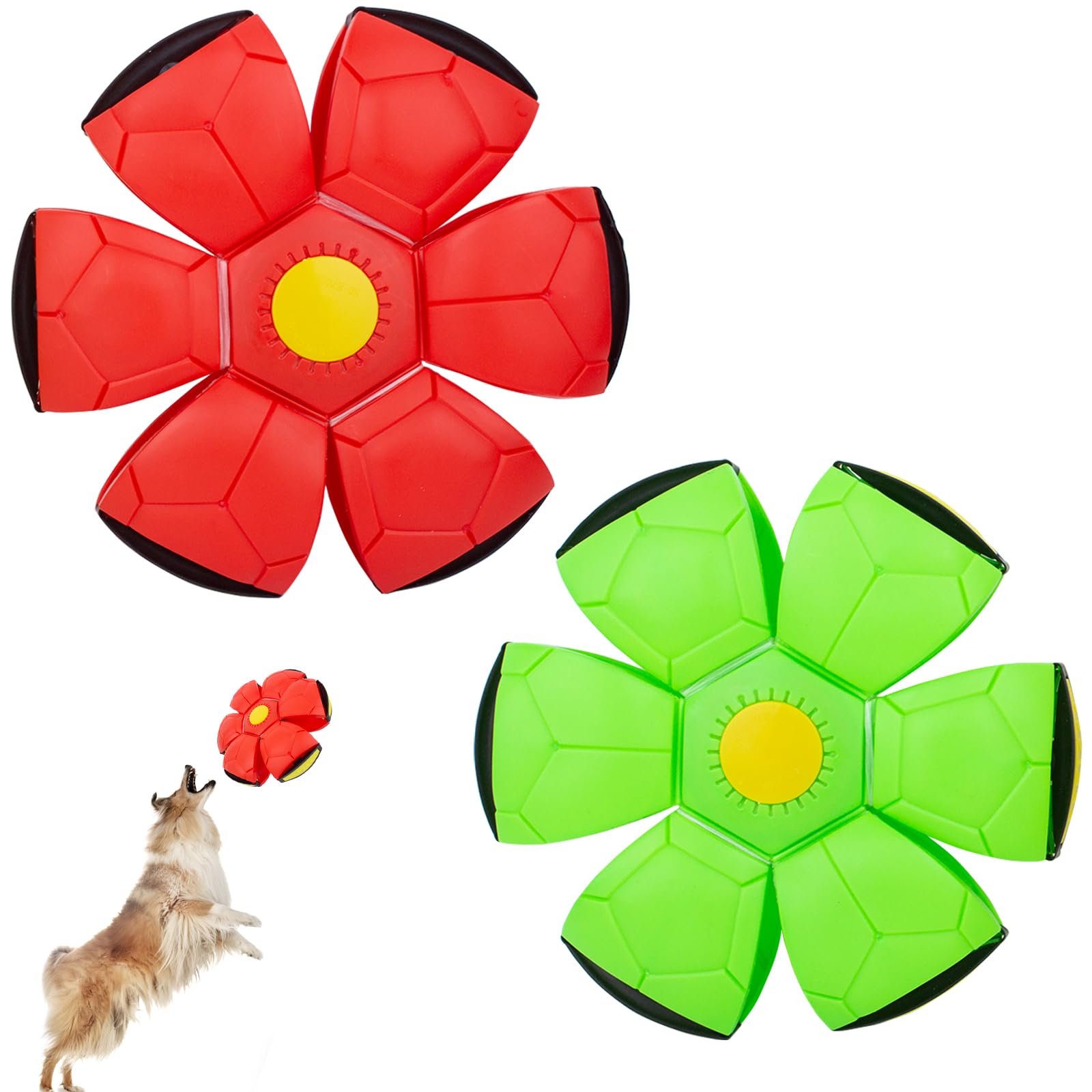 OOXYG Disco Volador para Perros 2 Pack Juguete para Mascotas Disco Volador Pelota para Perros Juguete Interactivo Disco Pelota para Perros Medianos y Grandes Pelota Disco para Cachorro 3 Dientes Ligeros Rojo+Verde